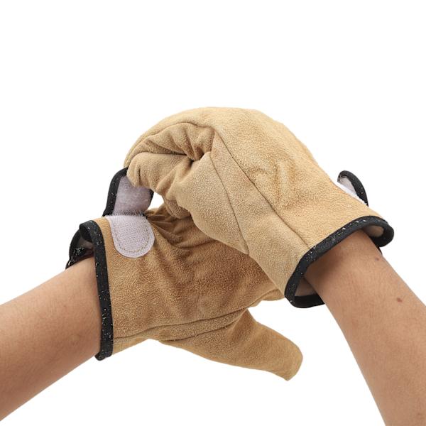 1 par kvegsskinnsarbeids hansker med polyesterfôr, ytre kvegsskinn, varmebestandige hansker for grilling, matlaging, baking