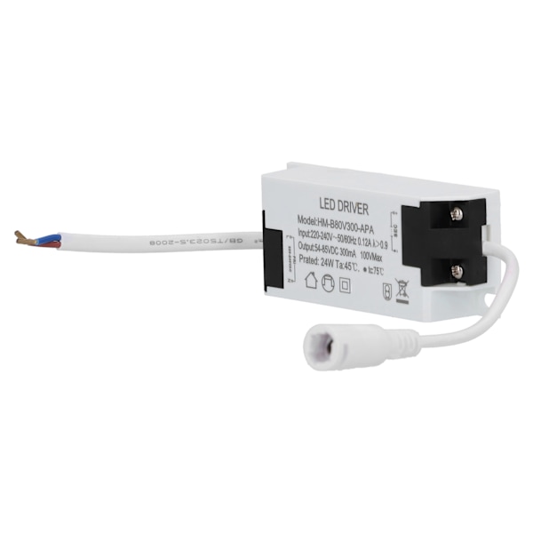24W LED Driver Transformator med kabel konstant strøm 300mA Indgang AC220-240V Udgang DC54-85V