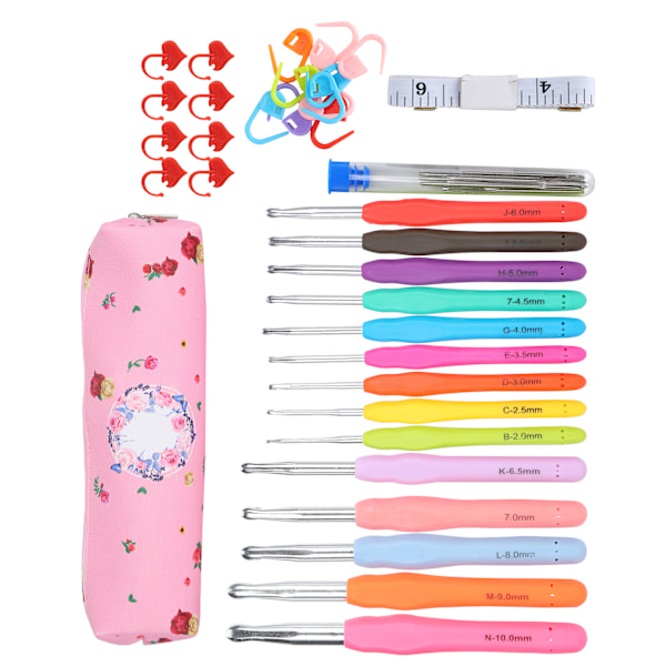 Virknålsset TPR Mjukt Handtag Nålar Kit DIY Stickverktyg Hushållsartiklar C1‑Rosa Väska