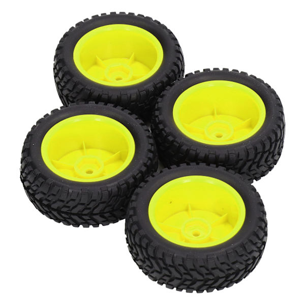 4 stk 1/10 RC Hjul Høy Abrasionsmotstand Sterk Demping RC Gummidekk RC Dekk med Muttere for 1/10 Sportsbil Gul