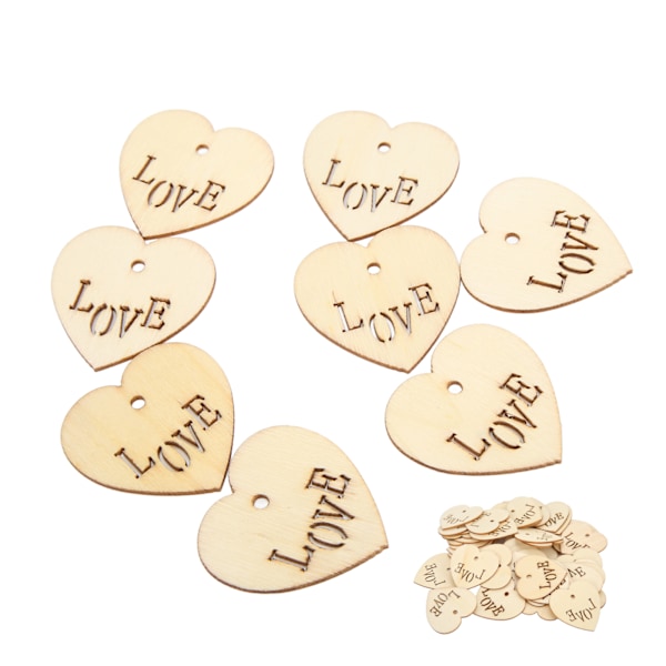 50 stk Love Heart Form Træspån Glattere Overflader Dejlig Form DIY Træknapper til Hjemindretning Håndværk Gaver