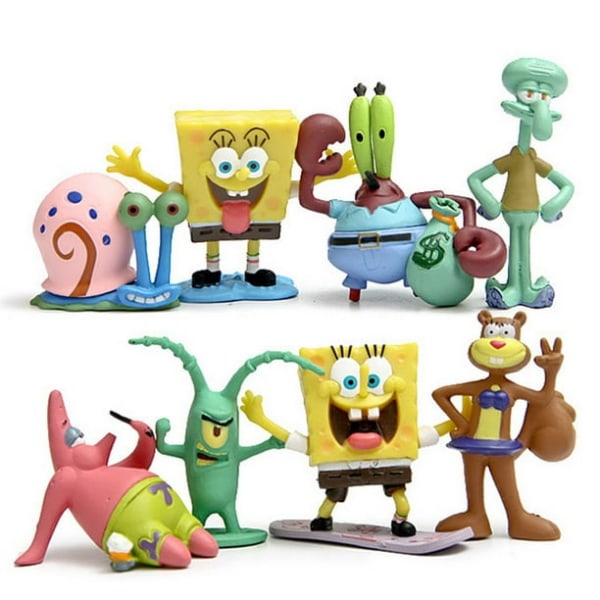 8 SpongeBob med Squidward, Sandy Cheeks, Patrick Star, Mr. Krabbar, etc.