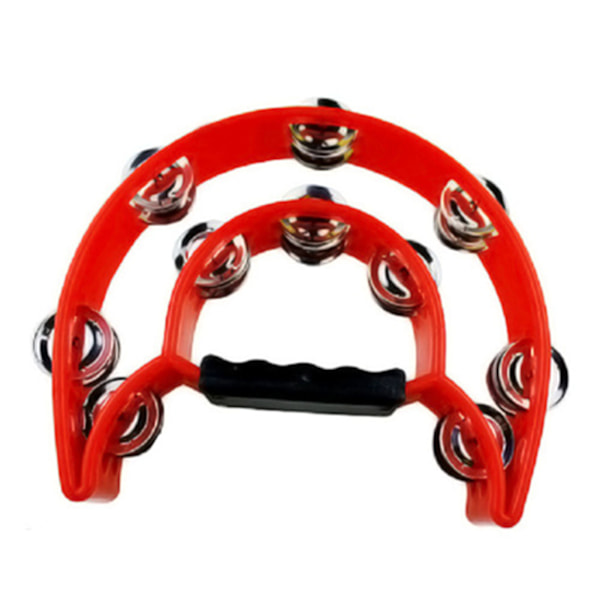 Musical Tambourine Half Moon 2 Row Jingles Handheld Percussion Drum Plast Metal for KTV Party Red