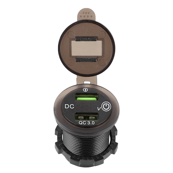 Dual USB Port Oplader QC 3.0 Hurtigopladning Vandtæt med LED Voltmeter til Bil Båd Yacht ATV RV Rødt LED-lys