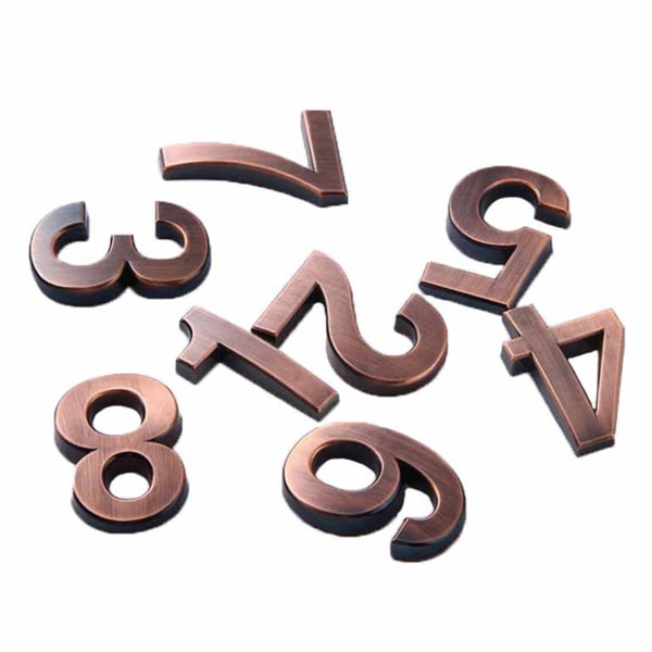 Brons 3D Brevlådenumre 0-9 Selvklæbende Dørnumre (Bronze)