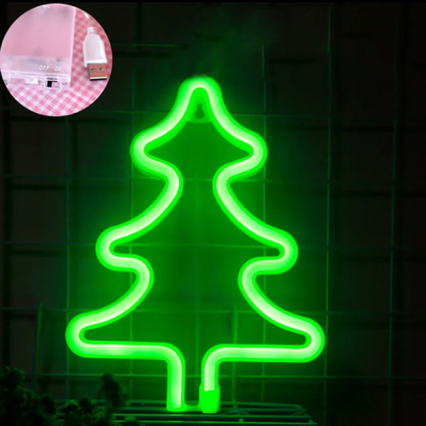 LED-neonlys hengende juletrelampe batteriboks + USB dobbeltbruk juletre stil-grønn