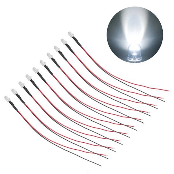 10 stk lysdioder 5 mm forkoblede elektroniske LED-lysdioder for dekorasjon 5‑12V hvitt lys