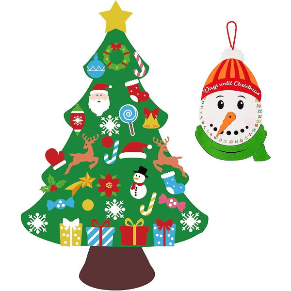 Gjør-det-selv filt juletresett pluss snømann adventskalender - julepynt Veggoppheng Barnegaver Festutstyr