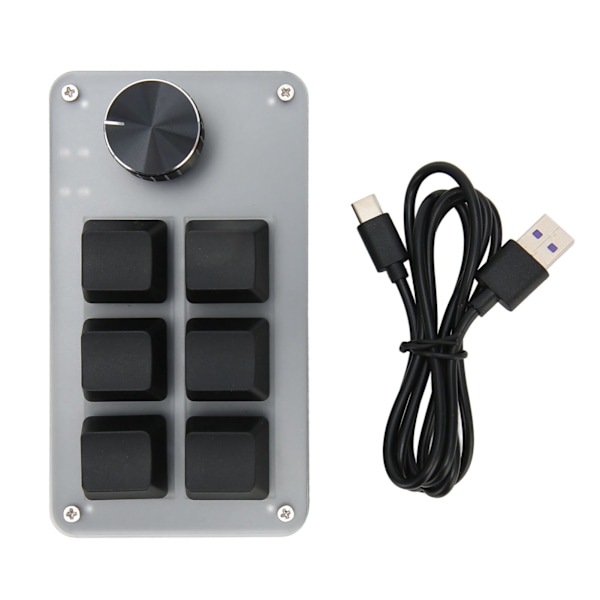 Miniknappsats med 6 tangenter med ratt RGB Ljusblå strömbrytare Trådansluten Plug and Play Gör-det-själv-programmerbar mekanisk knappsats med en hand