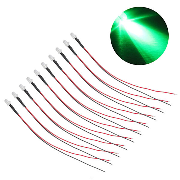 10 stk 5 mm LED-dioder med ledninger, elektroniske LED-lysdioder til dekoration 5‑12V grønt lys