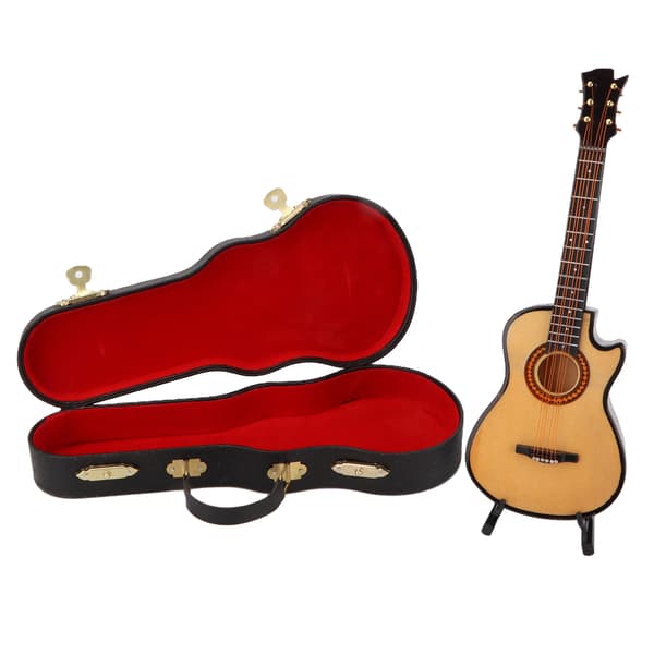 Miniatyr gitarrmodell Trä Minimusikinstrument Gitarrkopia med stativprydnadL