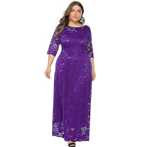 Elegant Purple Lace Party Gown for Women in 4XL Size