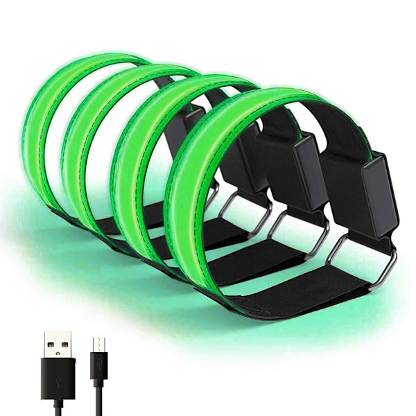 4 kpl LED-ranneketta USB-ladattavia heijastavia nauhoja säädettäviä turvavaloja käsivarsihihnoja ulkoilmakäyttöön juoksuun pyöräilyyn urheiluun