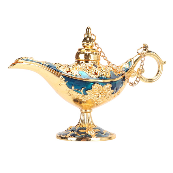 Magic Genie-lampa Utsökt färgäkta iögonfallande legering präglade mönster Genie-lampa för kontor i sovrummet Guld+BLÅ 4,7 tum