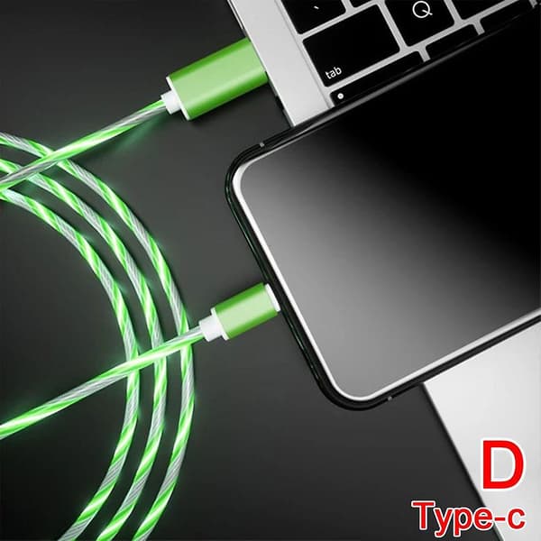 Android/TypeC hurtigladekabel LED lysende glødende flytende USB-kabel fargerik Green Typec