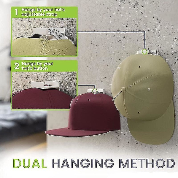 Självhäftande hatthylla displaykrokar för väggdörr (12-pack) baseballkepshållare, garderobsförvaring Org