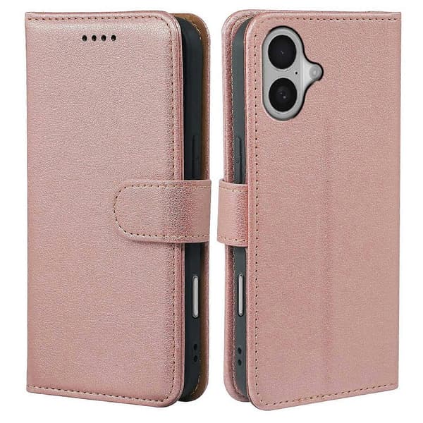 Compatible with iPhone 17 Case, RFID Blocking Wallet, Lychee Textured Leather Case, Magnetic Clasp} Pink g Pink gold Rose Gold
