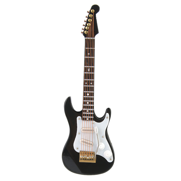 Delikat 14 cm mini tre elektrisk gitarmodell pyntsamling med stativ (svart)