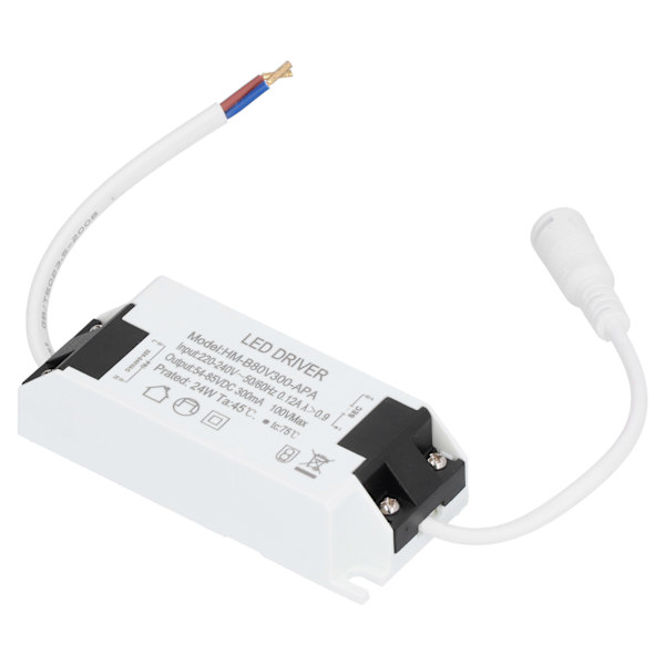 24W LED Driver Transformator med kabel konstant ström 300mA Ingång AC220-240V Utgång DC54-85V