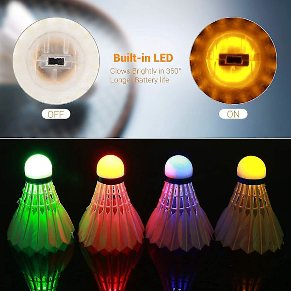 LED Badminton Set med 6 Fjäderbollar - Lysande i Mörkret för Inomhus/Utomhus