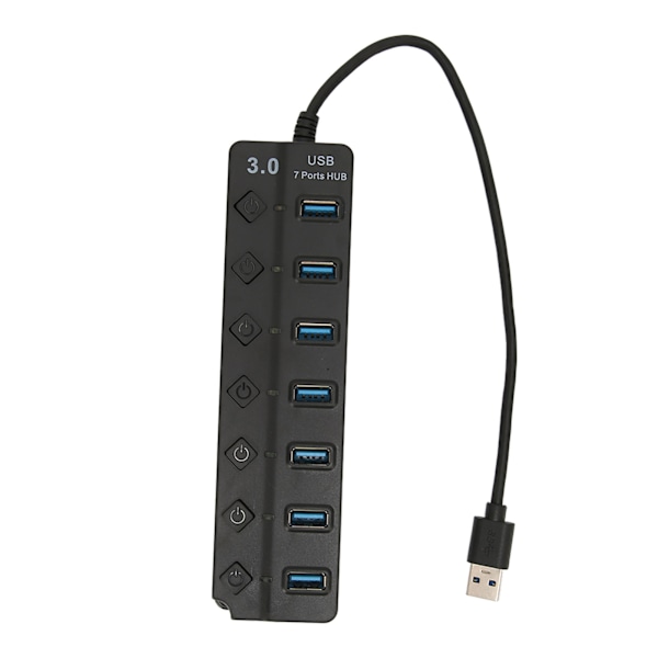 USB3.0 Hub 7 portar 5Gbps Höghastighetsöverföring Bred Kompatibilitet Bärbar USB3.0 Splitter Dockningsstation Svart