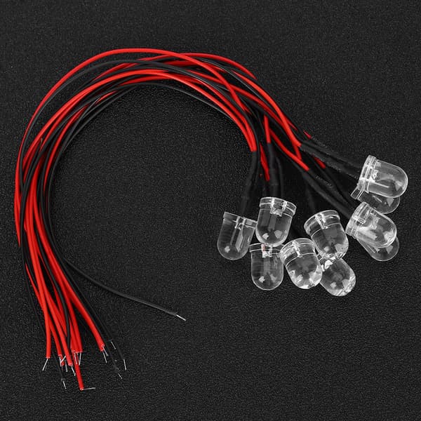 50 stk. 12V LED Pre Wired Lysdiode 10 mm Rundt Hode Lysperle DIY Deler Oransje Belysning