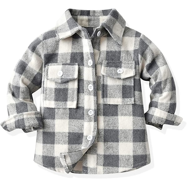 Flannel Plaid Shirt Jacket for Toddler Boys and Girls 5-6 Years, Lapel Button Down Coat