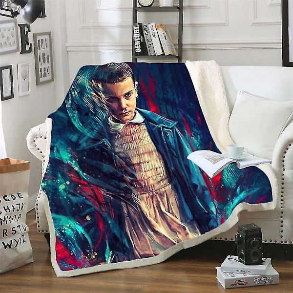 Stranger Things 3D-trykt Pludset Fleece-tæppe 110*140 cm Vaskbart Dyne