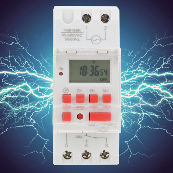 TM919BK 85~265V AC 30A LCD 7-dagers programmerbar digital tidsbryter