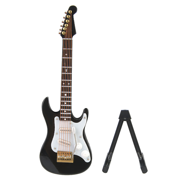 Delikat 14 cm mini tre elektrisk gitarmodell pyntsamling med stativ (svart)