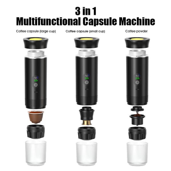 Portable Electric Capsule Coffee Machine, Compatible with Capsules and Coffee Powder, with Display, Grey
