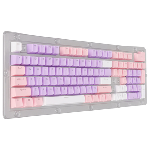 Tastatur Keycaps 107 Taster Tre Farger Gjennomsiktige Tegn Arc Layout Mekanisk Tastatur Keycaps Rosa Lilla Hvit