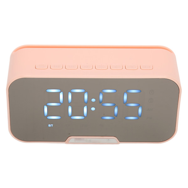 Bluetooth-högtalare med digital väckarklocka Temperaturdisplay Röstmeddelande FM-radio Spegel Väckarklocka Högtalare Rosa
