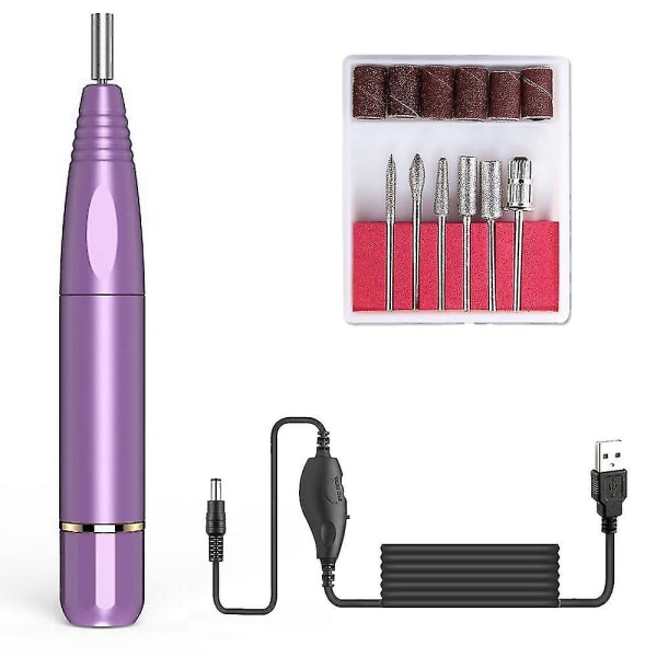 Neglebormaskin elektrisk, bærbart akrylneglesett, neglefilsett for manikyr pedikyrpolering Purple