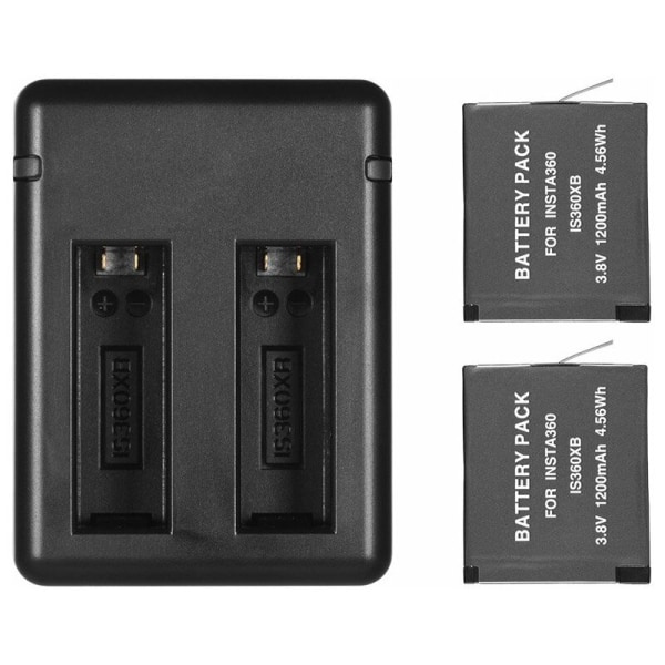 Bærbart batteriopladersæt med to kameraer med 2 genopladelige batterier USB-kabellys til Insta360 one X-kameraer, model: sort