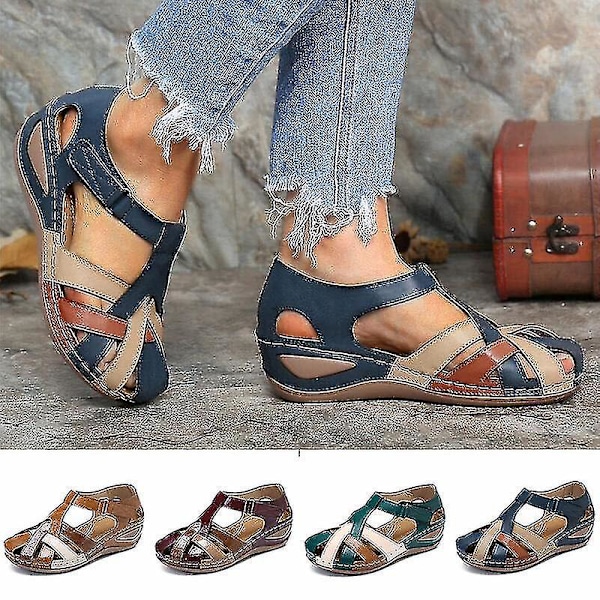 Lollita Retro Arch Support Ortopediska Sandaler för Kvinnor - Grönt PU-läder