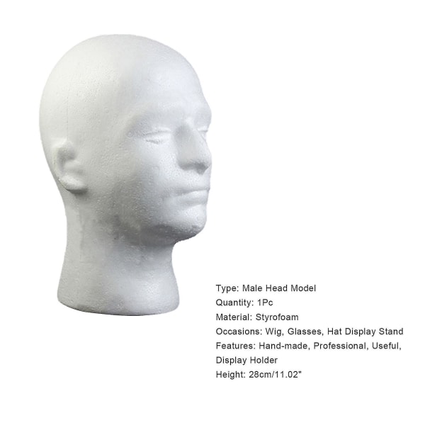 Modell för manlig huvud Lättviktig Robust frigolit Slitstarkt skumperukställ för utställning