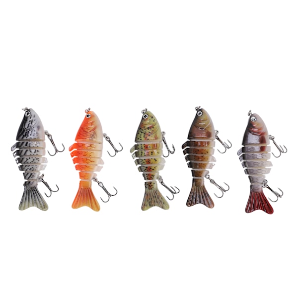 5 stk 6-seksjoners Fiskeagn Multi-leddet Svømmeagn Multi-seksjon Hardagn med 2 Kroker