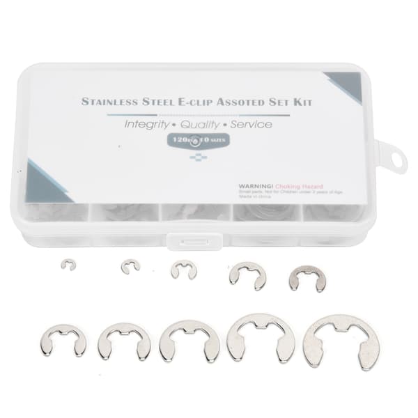 [NX]120 stk. E-clip skive rustfrit stål ekstern låsering sortiment sæt 1,5 mm–10 mm