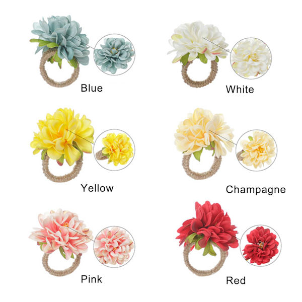 Simuleringsblomster Servietringe Kunstig Krysantemum Serviettholder Håndværk Blomsterserviet