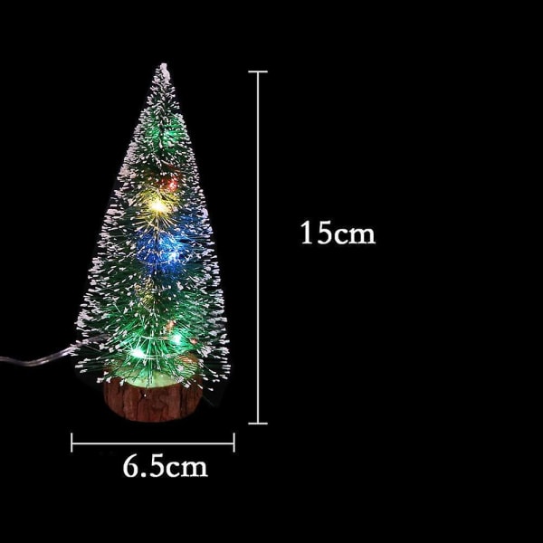 Mini Desktop Juletræer, 6 Stk Frosted Sisal Træer Med Træbund, Flaske Børste Træer Julebordstræer til boligindretning (grøn)