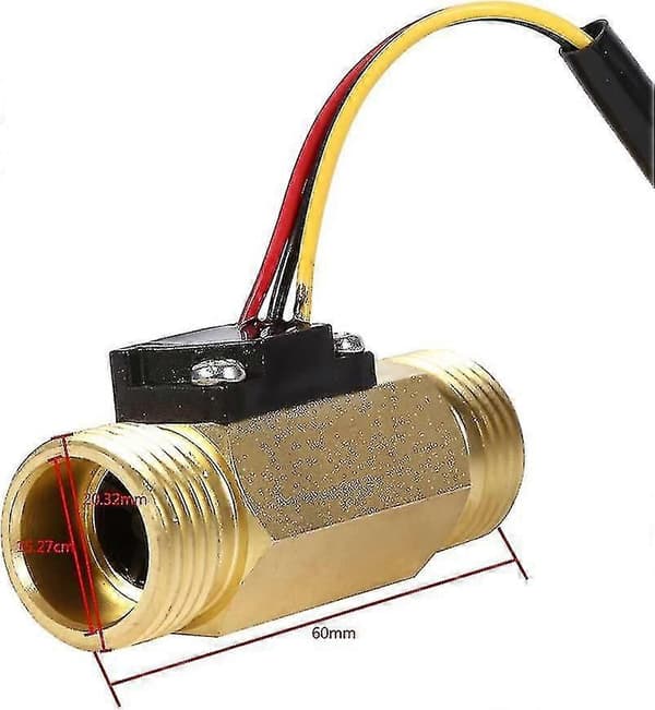 G1/2" DN15mm Vattenflödessensor Brytare Vätskemätare Vattenflödessensor Koppareffekt 1-30L/Min