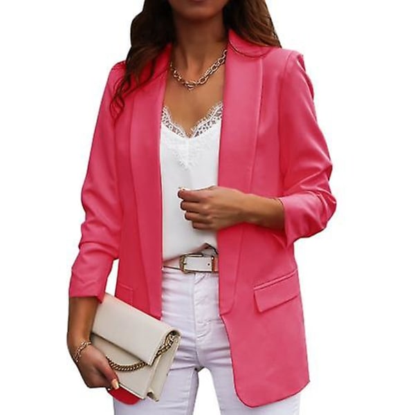 Nye Kvinder Elegante Løse Blazer Jakker Kontor Dame Blazere Arbejdstøj Mode Langærmet Frakke Outwear Tøj Pink XL