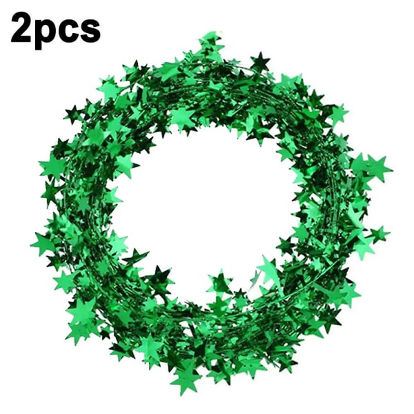 2 ruller med glitrende stjerneglitterkranser med tråd for juletre, bursdag, fest, festlig pynt green