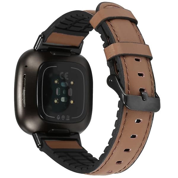 【NX】Brun Brun kompatibel med Fitbit Versa 3 Lær + Silikonrem
