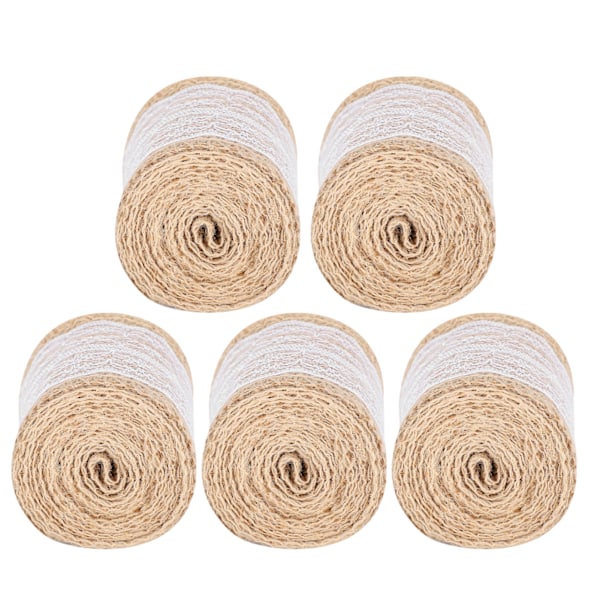 5 stk Burlap Bånd Spids Linned Rulle Jute Bælte DIY Håndlavet Hessian Rem Håndværk Dekorationer (Hvid)