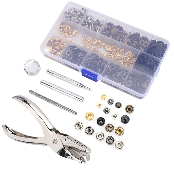 120 Set Snap Fastener Kit Läder 6-färgad metallknapp med tryckknappar Installationsverktyg 633#