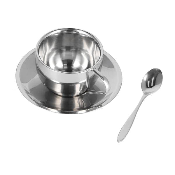 3 stk./sæt Isoleret kaffekopsæt Rustfrit stål Dobbeltvæggede krus Mælk te kop med underkop skesæt 180 ml