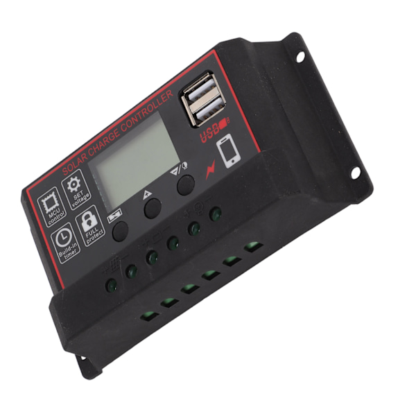 Solcellsladdningsregulator Solpanelbatteri Intelligent Regulator med Dubbla USB-portar 12V/24V PWM Automatisk Parameter Justerbar LCD-display 60A