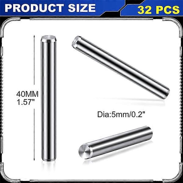 32 stk. 5 mm x 40 mm hyllekonsoller, pinner, hyller, styrepinner, rustfrie hyllepinner, metallbøker Silver